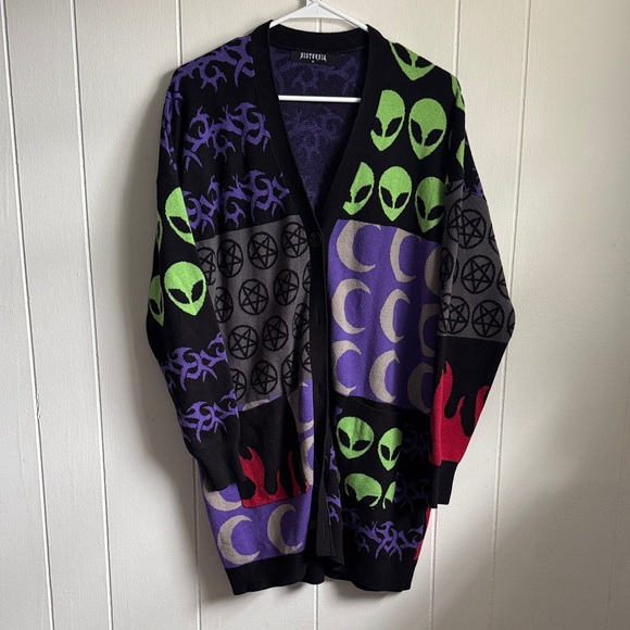 Disturbia Sweaters - Disturbia Patchwork Open Cardigan in Black, Purple, Green & Red